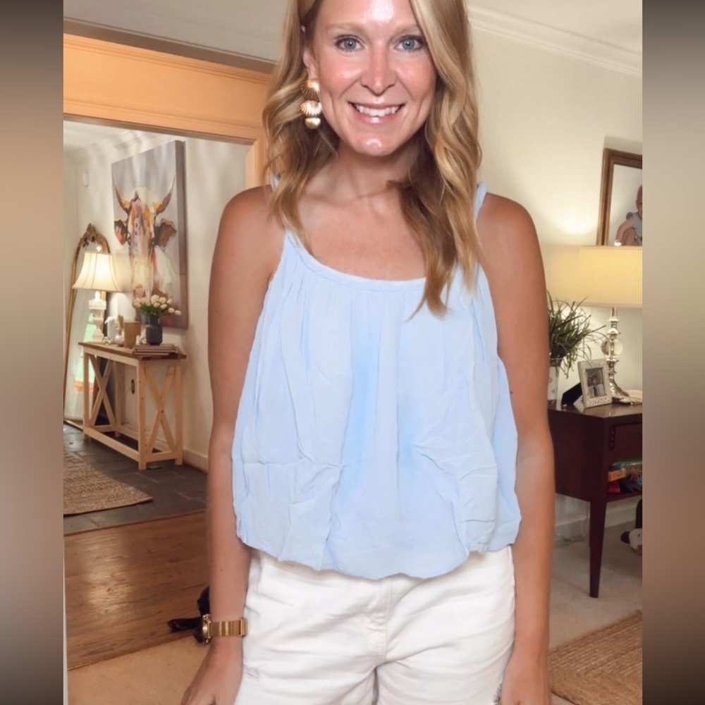 LOFT Light Blue Pleated Tank Top